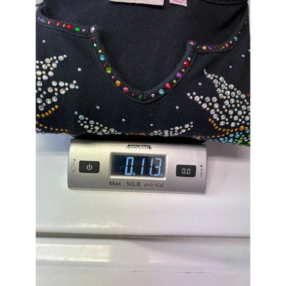 Quacker Factory Womens Angel Studded 3/4 Sleeve Top Cotton Holiday Shirt Blck 2X - Picture 10 of 10